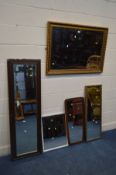 A GILT ON WOOD BEVELLED EDGE WALL MIRROR, 100cm x 70cm, and four various other wall mirror (5)