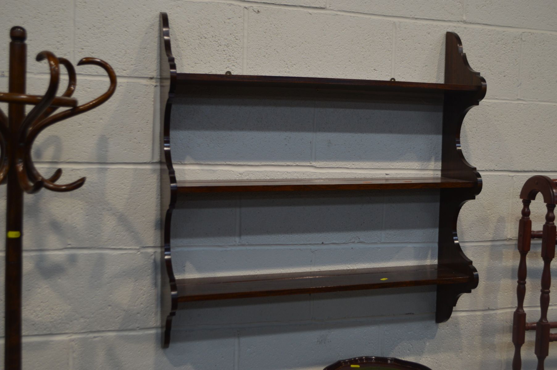 A BENTWOOD STYLE BEECH HAT STAND, height 182cm, along with a mahogany plate rack, coffee table, - Image 3 of 4