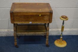 AN OAK DROP LEAF TEA TROLLEY and a onyx style smokers stand (2)