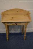 A VICTORIAN AND LATER PINE WASHSTAND with a single drawer, width 79cm x depth 42cm x height 89cm