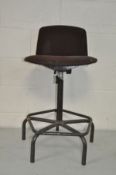 A VINTAGE DRAUGHTSMANS CHAIR with tubular metal base with foot rest and brown fabric covering and