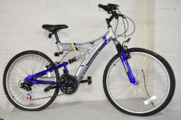 A PROBIKE BLASTER MOUNTAIN BIKE with front and rear suspension, 14 speed twist grip Shimano gears,