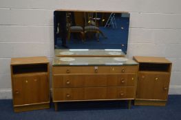 A MEREDEW OAK DRESSING TABLE/SIDEBOARD, with a single swing mirror, and five drawers, width 107cm