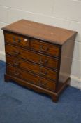 A REPRODUCTION MAHOGANY CHEST OF TWO SHORT OVER THREE LONG DRAWERS, width 77cm x depth 41cm x height