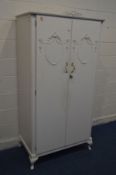 A WHITE PAINTED FRENCH TWO DOOR WARDROBE, width 94cm x depth 55cm x height 185cm (key)