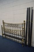 A VICTORIAN STYLE BRASS 6FT BEDSTEAD, with irons and slats