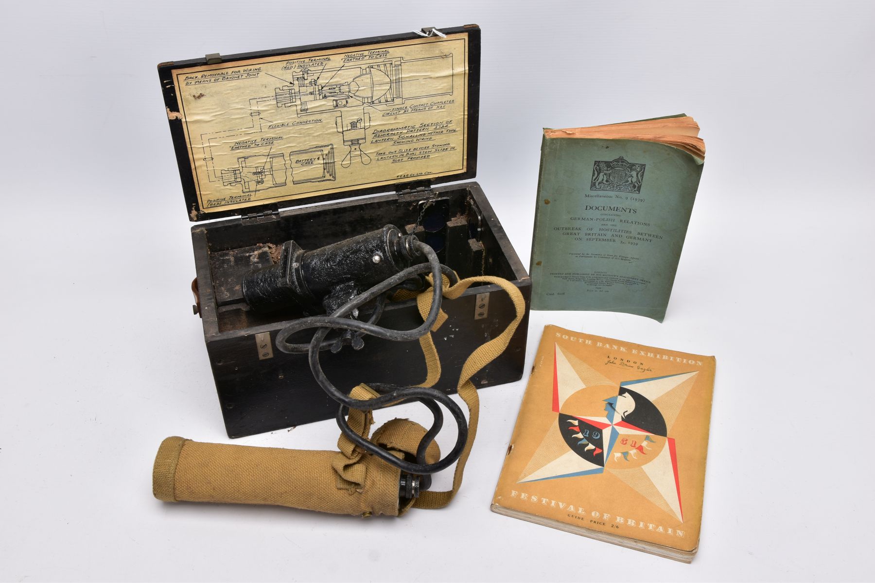 A BOXED 1944 DATED ADMIRALTY PATTERN 378A SIGNALLING LANTERN HETHER TYPE, together with book, issued