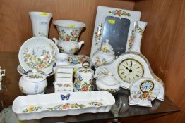 SIXTEEN PIECES OF AYNSLEY COTTAGE GARDEN GIFT WARE, including four vases, two quartz clocks, a heart