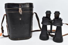 A PAIR OF BLACK COLOURED GERMAN 3rd REICH WWII ERA KRIEGSMARINE BINOCULARS, in a matching fully