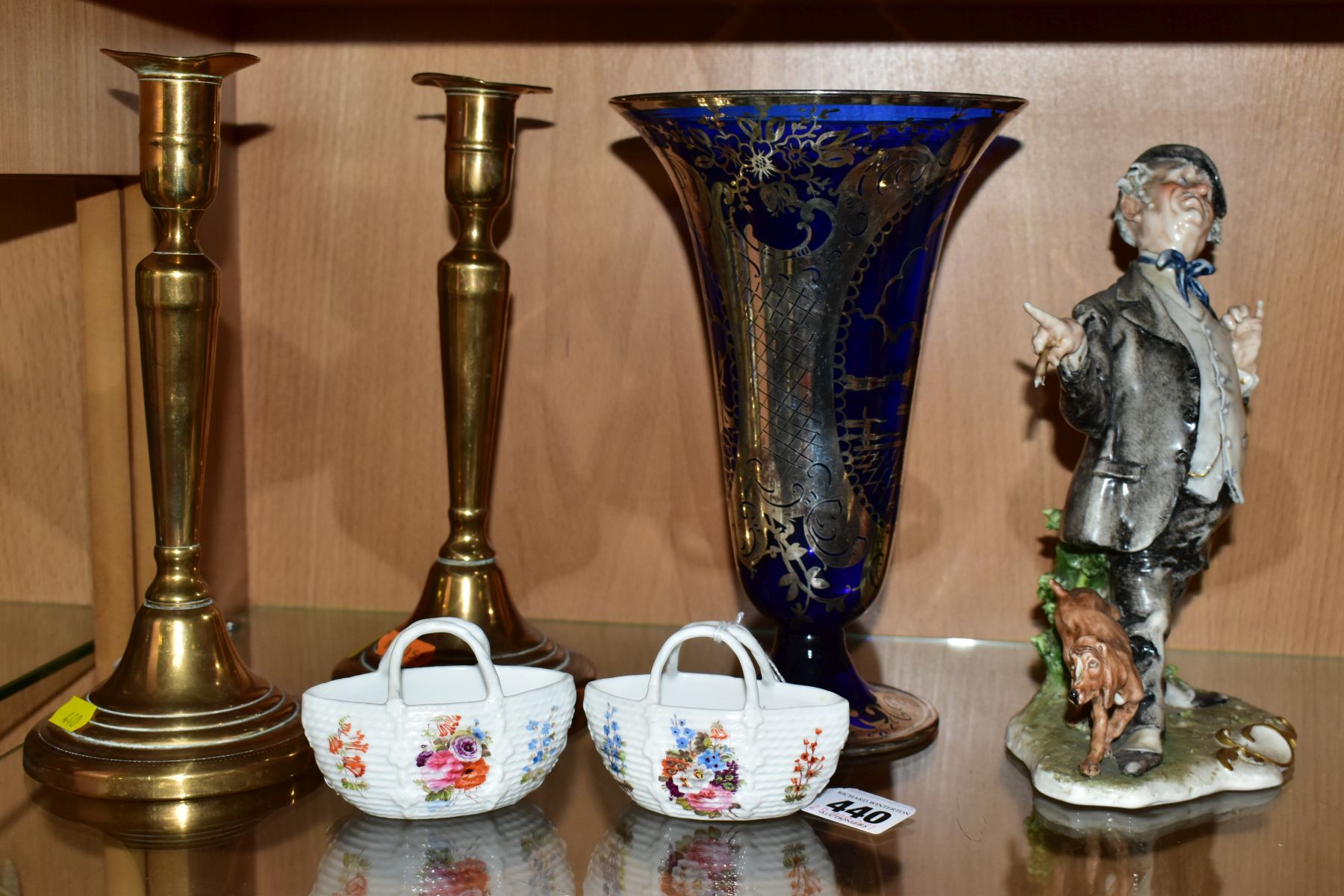 A SMALL GROUP OF CERAMICS, GLASS AND A PAIR OF LATE GEORGIAN BRASS CANDLESTICKS, comprising a pair - Image 4 of 15