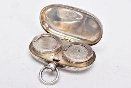 A SILVER DOUBLE SOVEREIGN CASE, of a plain polished pill form, fitted with a suspension ring,