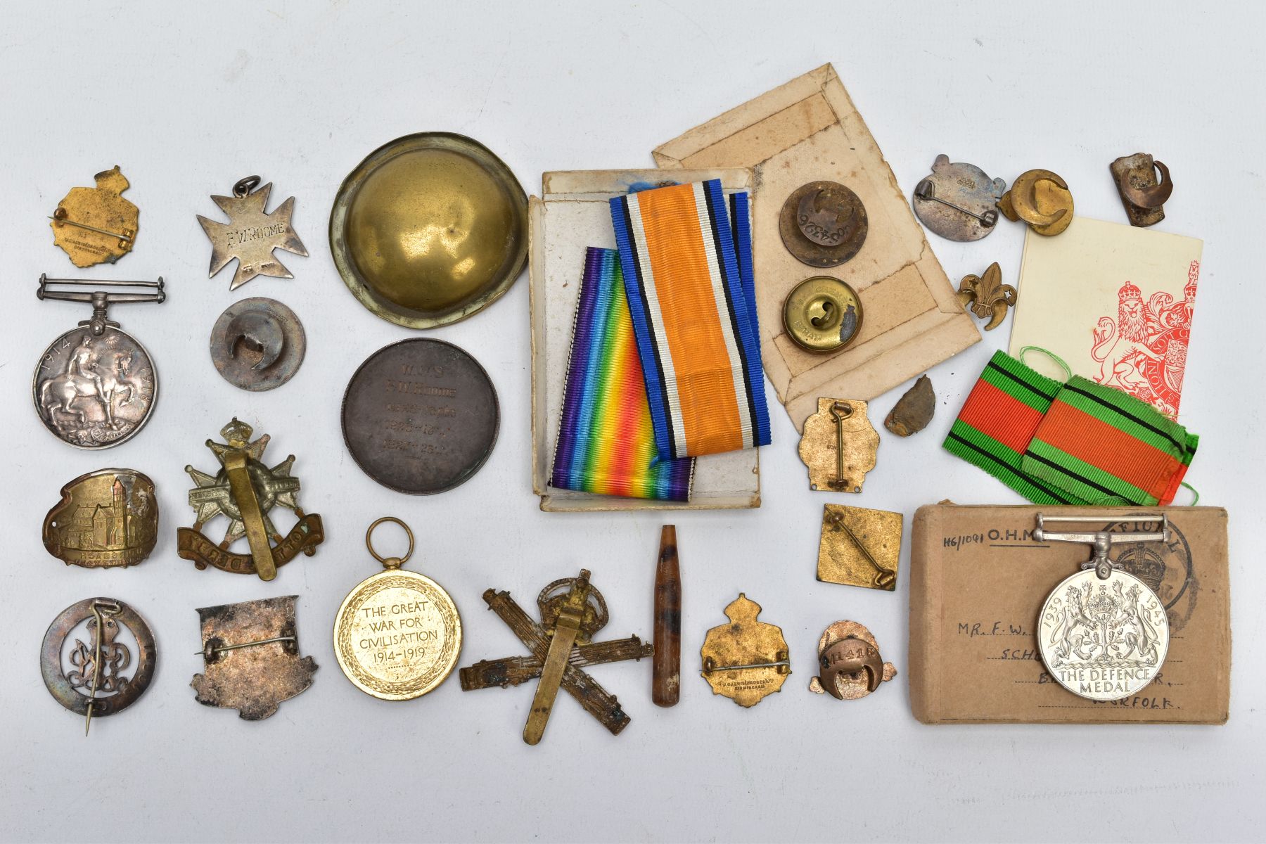 A BOX CONTAINING A BRITISH WAR & VICTORY MEDAL PAIR, with flattened box of issue named Pte 66419 - Image 7 of 10