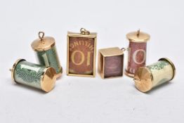 A SELECTION OF 9CT GOLD CASED BANK NOTE CHARMS, to include a rectangular charm containing a ten