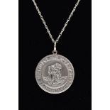 A GEORG JENSEN ST. CHRISTOPHER PENDANT NECKLACE, of a circular form with one side depicting St.