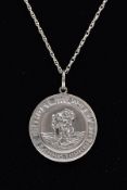 A GEORG JENSEN ST. CHRISTOPHER PENDANT NECKLACE, of a circular form with one side depicting St.