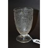 A LATE 19TH CENTURY CONTINENTAL CLEAR GLASS VASE OF FACETED OVAL FORM, engraved designs throughout