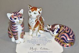 THREE ROYAL CROWN DERBY PAPERWEIGHTS, comprising limited edition 'Marmalade Kitten' No 786/2500 with