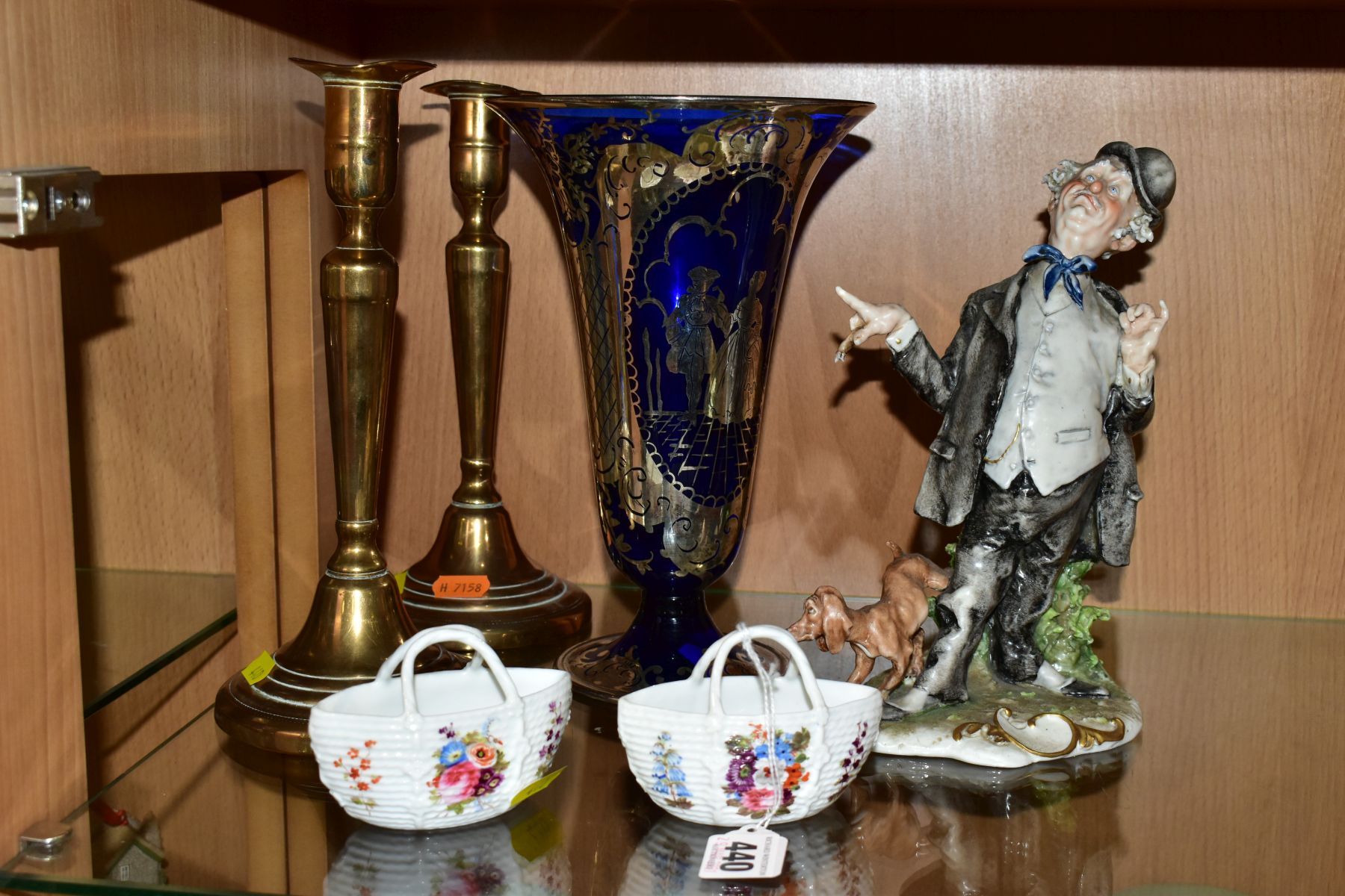 A SMALL GROUP OF CERAMICS, GLASS AND A PAIR OF LATE GEORGIAN BRASS CANDLESTICKS, comprising a pair - Image 15 of 15