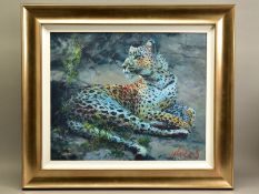 ROLF HARRIS (AUSTRALIAN 1930) 'LEOPARD RECLINING AT DUSK', a limited edition print 185/195, signed