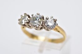 A MODERN 18CT GOLD THREE STONE DIAMOND RING, estimated total diamond weight 1.41ct, colour