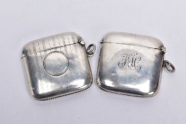 TWO EARLY TO MID 20TH CENTURY SILVER VESTAS, the first of a rounded square form, plain polished