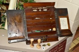 A LATE 19TH CENTURY WALNUT FALL-FRONT STATIONERY BOX, with two hinged doors opening to reveal a