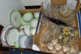 TWO BOXES OF CERAMICS AND GLASS, to include Paragon plates, pattern 220855, unbranded part teaset,