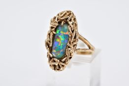 A MODERNIST STYLE OPAL TRIPLET RING, head measuring approximately 25.0mm x 15.0mm, ring size K½,