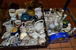 THREE BOXES AND LOOSE VICTORIAN AND LATER CERAMICS, JUGS including a graduated set of three of
