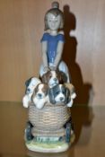 A LLADRO FIGURE GROUP, 'LITTER OF FUN', No 5364, girl pushing a pram full of puppies, sculptor