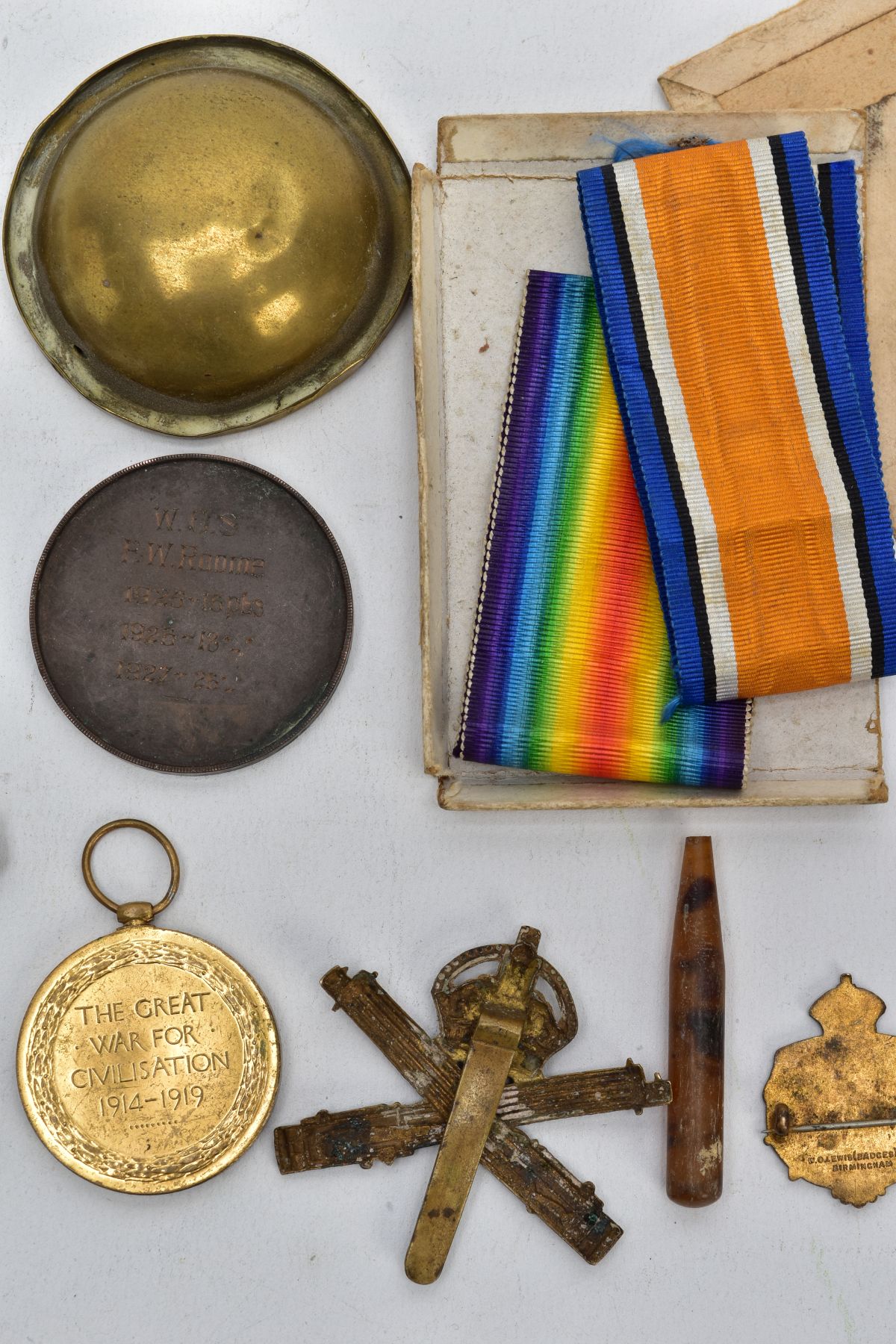 A BOX CONTAINING A BRITISH WAR & VICTORY MEDAL PAIR, with flattened box of issue named Pte 66419 - Image 9 of 10