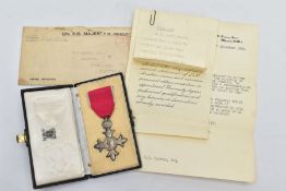A BOXED M.B.E. 2ND TYPE CIVIL AWARD attributed to a S. H. Harvey, Delamere, Cheslyn Hay, Staffs.,