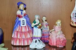 THREE ROYAL DOULTON FIGURES, 'A Victorian Lady' HN 728 (hairlines to shoulder and chest), 'The