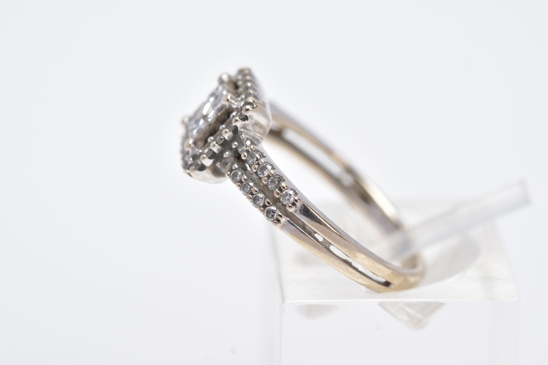 A 18CT WHITE GOLD DIAMOND RING, the head is of a square design, set with four princess cut diamonds, - Image 2 of 3