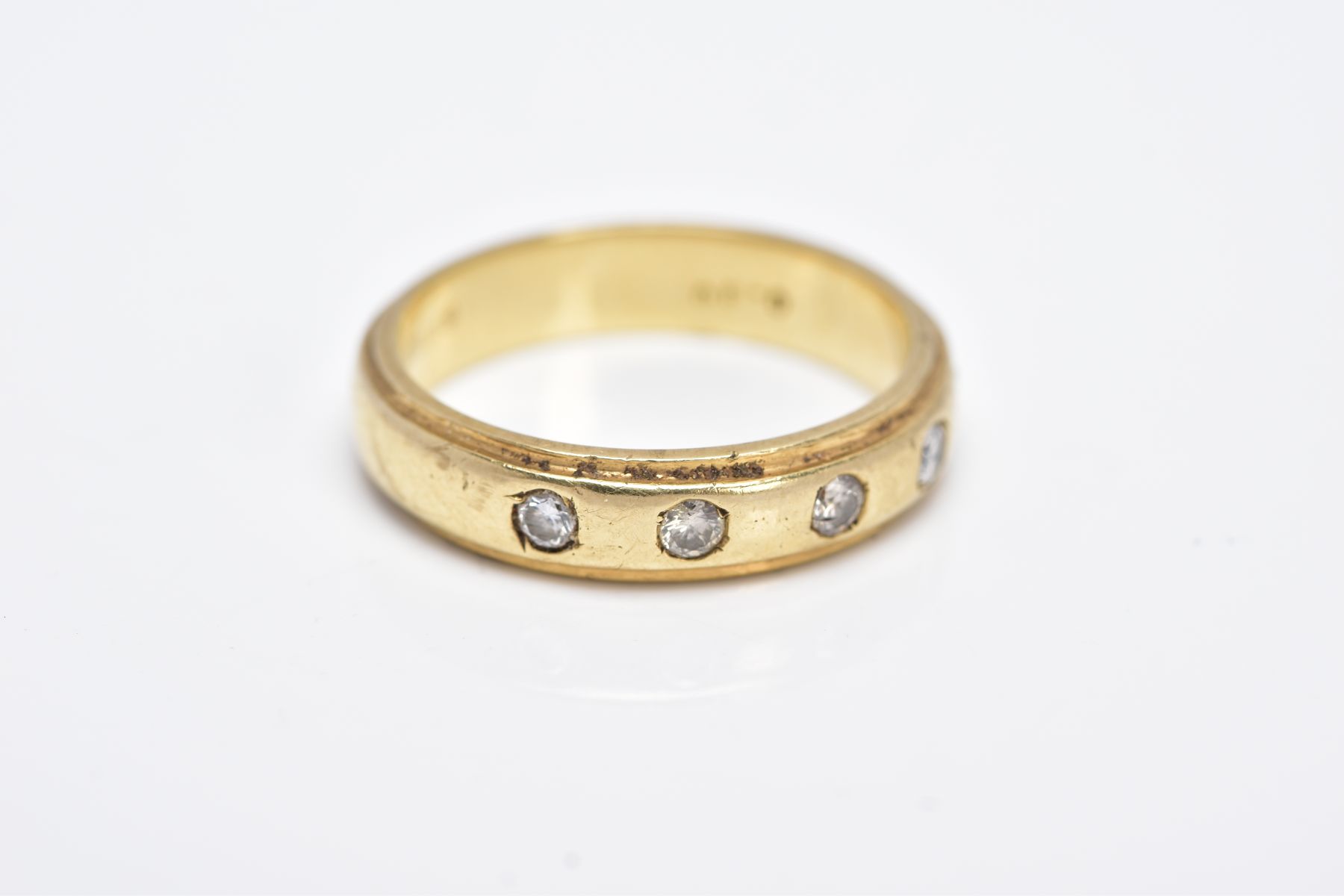 A 9CT GOLD DIAMOND BAND, a plain polished band set with five round brilliant cut diamonds, each - Image 3 of 3