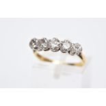 AN EARLY TO MID TWENTIETH CENTURY FIVE STONE DIAMOND RING, estimated old Swiss cut diamond, weight