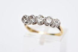 AN EARLY TO MID TWENTIETH CENTURY FIVE STONE DIAMOND RING, estimated old Swiss cut diamond, weight