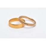 TWO GOLD WEDDING BANDS, the first a 22ct gold wide band of a plain polished design, approximate