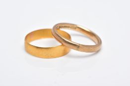 TWO GOLD WEDDING BANDS, the first a 22ct gold wide band of a plain polished design, approximate