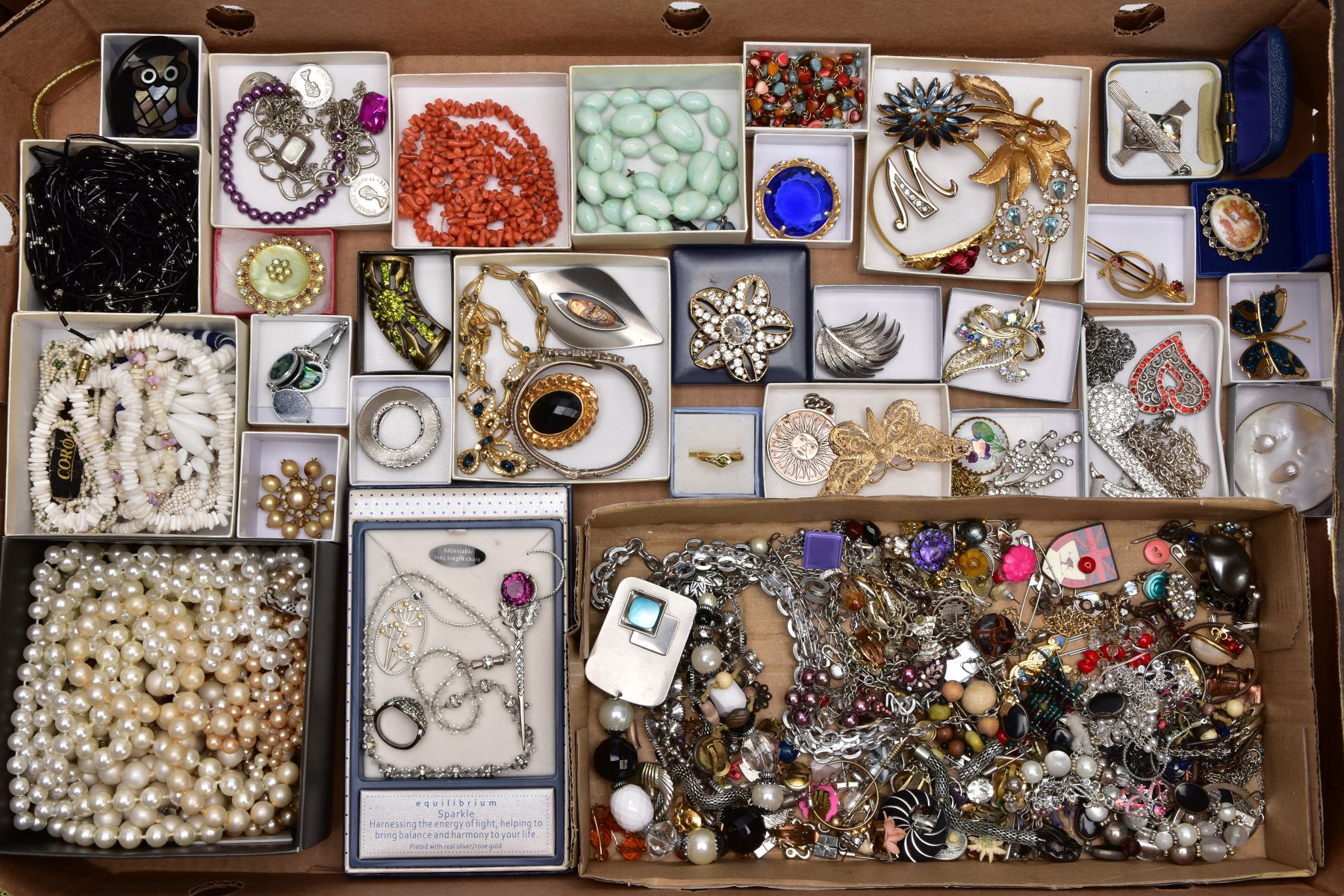 A BOX OF ASSORTED COSTUME JEWELLERY, to include pieces such as imitation pearl necklaces, a quantity