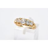 A GOLD VICTORIAN GRADUATED HALF HOOP DIAMOND RING, old cushion cut diamonds graduating in size to
