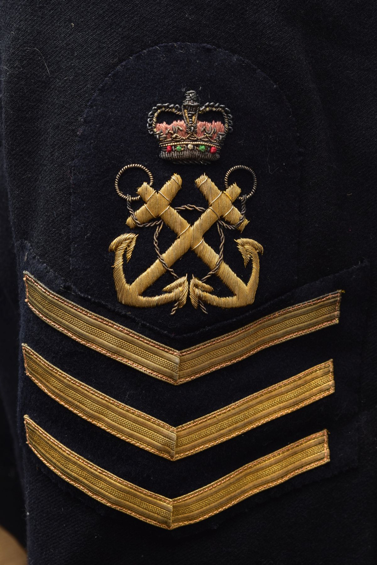 A ROYAL NAVY DRESS UNIFORM JACKET AND TROUSERS, with Rank & Crown patch to left sleeve and AL - Image 8 of 10