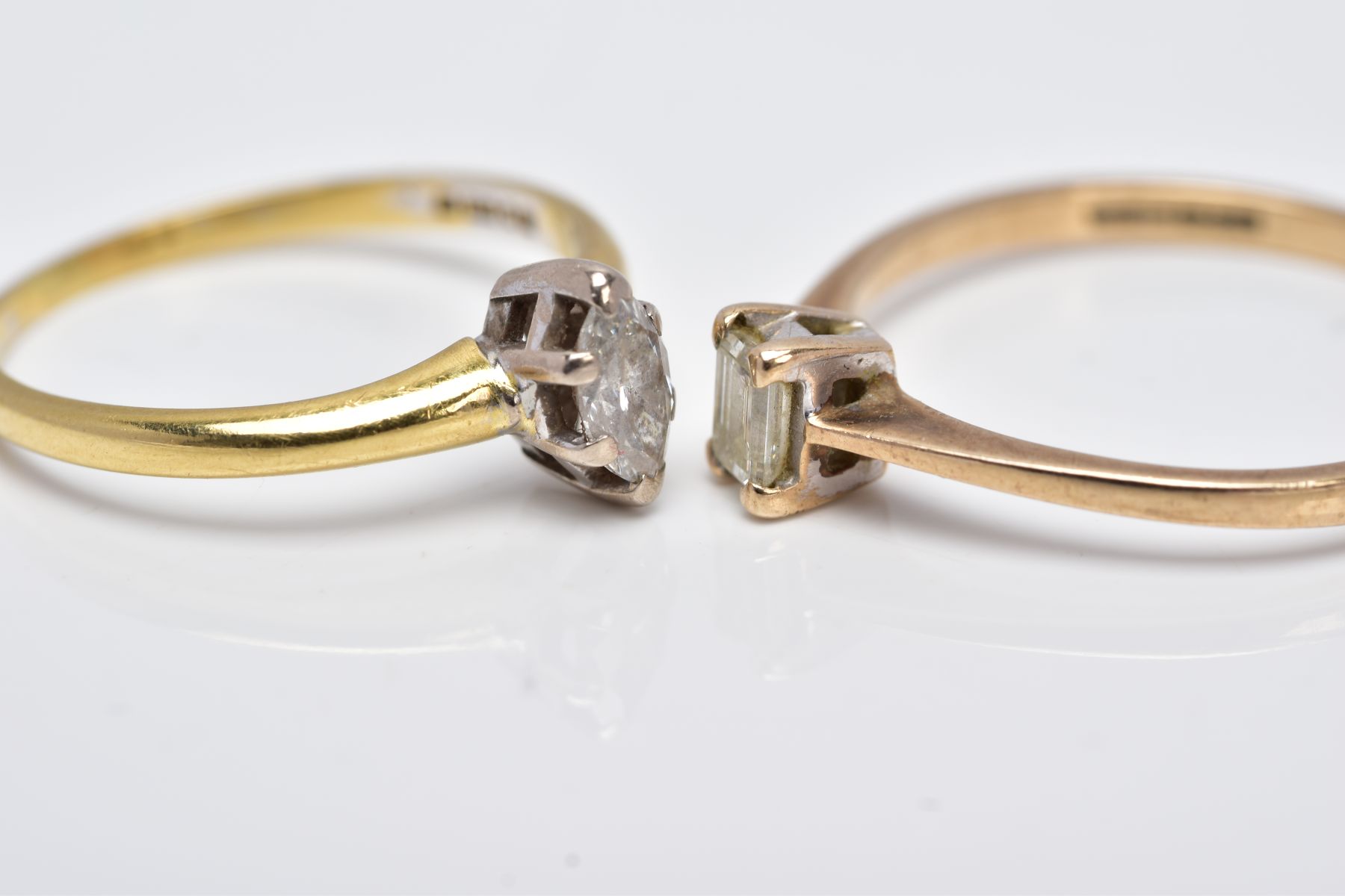 TWO DIAMOND SET RINGS, the first designed with a claw set marquise cut diamond, total estimated - Image 2 of 4