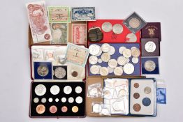 TWO BOXES OF BOXES OF UK COINAGE to include a 1937 George VI specimen set of coins, Maundy to