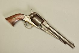 AN ANTIQUE .44'' REMINGTON NEW MODEL PERCUSSION REVOLVER serial number 110899, it has lost all its