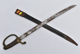A SMALL HANDSWORD AND METAL/LEATHER SCABBARD, blade length approximately 55cm, metal crossguard