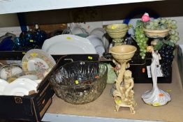 FOUR BOXES AND LOOSE CERAMICS AND GLASSWARE ETC, including a box of Wedgwood Home 'Garden Maze'