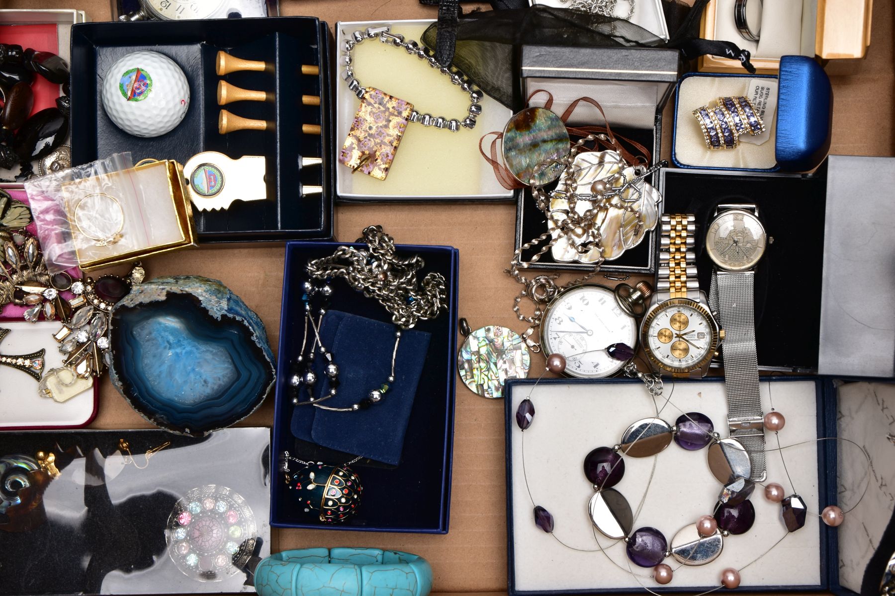 A BOX OF ASSORTED ITEMS, to include various costume jewellery pieces such as yellow and white - Image 7 of 11