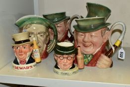 BESWICK AND ROYAL DOULTON CHARACTER JUGS, comprising two Beswick Tony Weller 281, Mr Micawber 310,