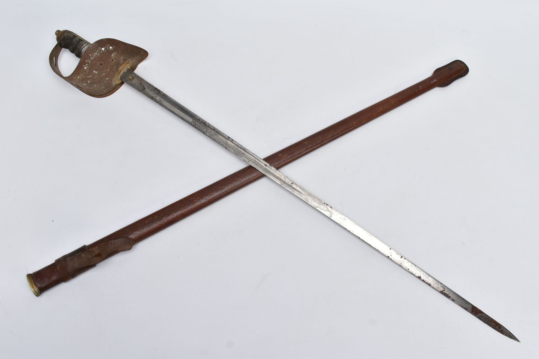 A GEORGE V BRITISH INFANTRY OFFICERS SWORD AND BROWN LEATHER SCABBARD, the blade length is - Image 10 of 17
